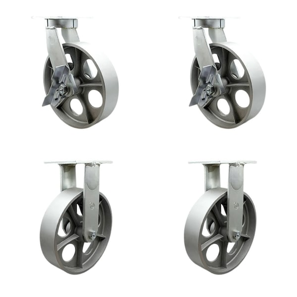 Service Caster 12'' Heavy Duty Semi Steel Cast Iron Wheel Caster Set 2 Brakes 2 Rigid, 4PK CRAN-SCC-KP92S1230-SSR-SLB-2-R-2 - main